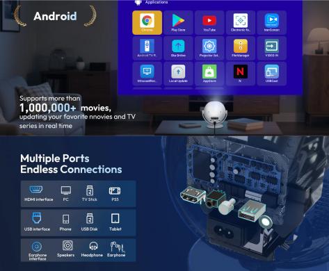 4K TV-PROJEKTORIUS+VIRŠ 2000 GOOGLE TV KANALŲ NEMOKAMAI!-4