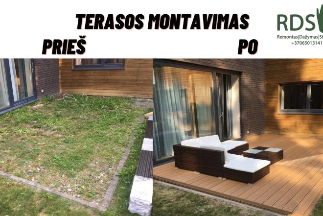 Terasų montavimas, stiklinės stoginės, verandos statymas-0