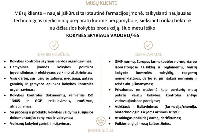 KOKYBĖS SKYRIAUS VADOVAS (-Ė)-0