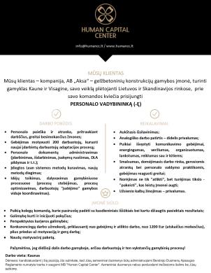 Personalo vadybininkas (-ė) gamybinėje įmonėje-0