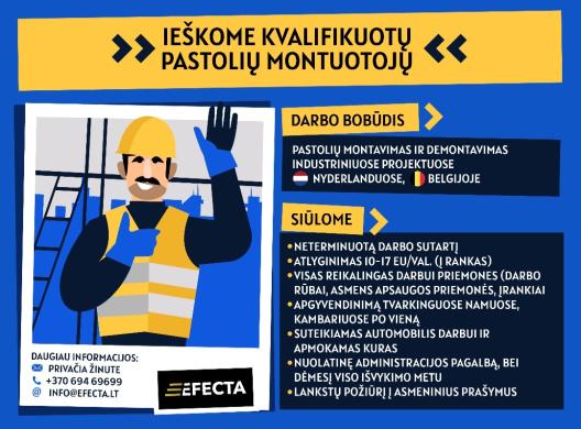 Ieškome kvalifikuotų PASTOLIŲ MONTUOTOJŲ darbui Nyderlanduose / Belgijoje-0