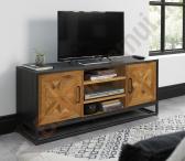 TV staliukas INDUS 133x38xH55cm. Mozaikinės ąžuolo lukšto durys, juodas korpusas, pilkas metalinis rėmas-0