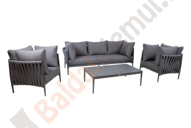 Lauko baldų komplektas BREMEN: stalas, sofa ir 2 foteliai, su pagalvėlėmis-0