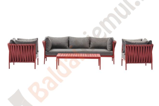 Lauko baldų komplektas BREM: stalas, sofa ir 2 foteliai, su pagalvėlėmis-0