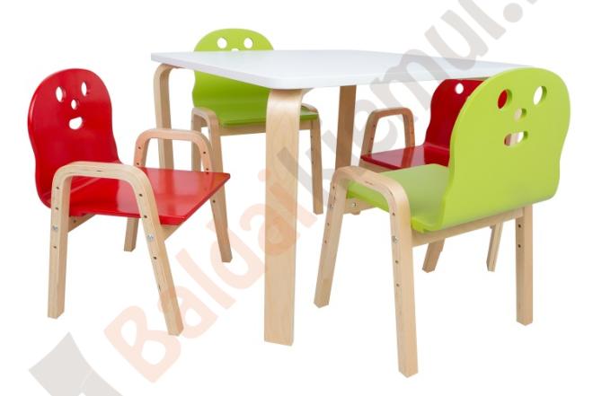 Vaikų baldų komplektas HAPPY: stalas ir 4 kėdės-0