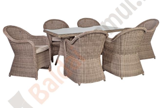 Lauko baldų komplektas TOSC su 6 foteliais, 140x80xH73cm, aliumo rėmas pintas plastiko vytele-0