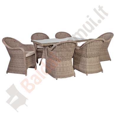 Lauko baldų komplektas TOSC su 6 foteliais, 140x80xH73cm, aliumo rėmas pintas plastiko vytele-0