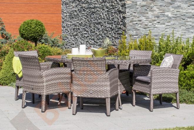 Lauko baldų komplektas GENE stalas ir 6 foteliai, aliumo rėmas pinta vytele, spalva: pilka-0