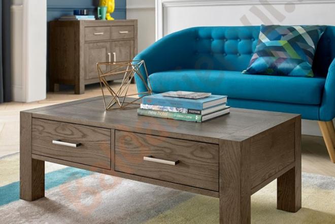 Kavos staliukas TURI su stalčiais 60x110xH40cm, mediena: ąžuolas, spalva: ruda, apdaila: alyvuotas-0