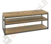 TV staliukas INDUS 116x37xH45cm, mozaikinis ąžuolo faneruotės stalviršis, pilkas metalinis rėmas-0