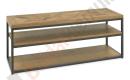 TV staliukas INDUS 116x37xH45cm, mozaikinis ąžuolo faneruotės stalviršis, pilkas metalinis rėmas-0