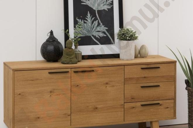 Indauja CHAR 150x40xH75cm, 2-durys, 3-stalčiai, medžiaga: ąžuolas, alyvuota-0