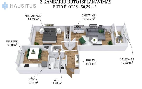 PARDUODAMAS 2 KAMBARIŲ BUTAS ŽVAIGŽDŽIŲ G., PANEVĖŽYJE-1
