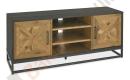 TV staliukas INDUS 133x38xH55cm. Mozaikinės ąžuolo lukšto durys, juodas korpusas, pilkas metalinis rėmas-1