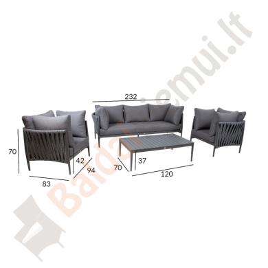 Lauko baldų komplektas BREMEN: stalas, sofa ir 2 foteliai, su pagalvėlėmis-1