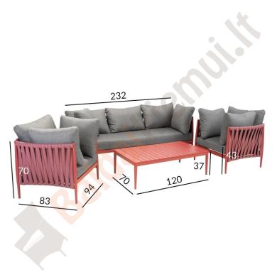 Lauko baldų komplektas BREM: stalas, sofa ir 2 foteliai, su pagalvėlėmis-1