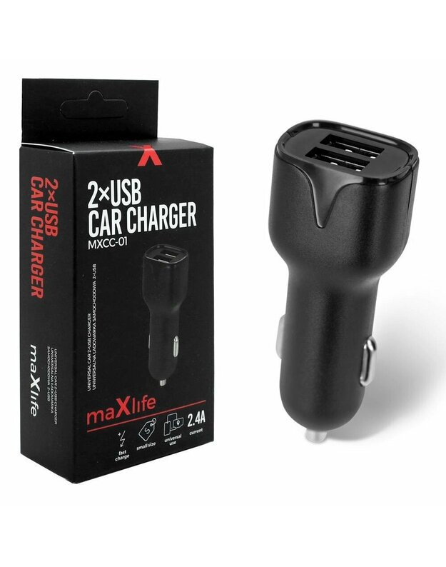 AUTOMOBILINIS ĮKROVIKLIS MAXLIFE MXCC-01 2XUSB FAST CHARGE 2.4A-0