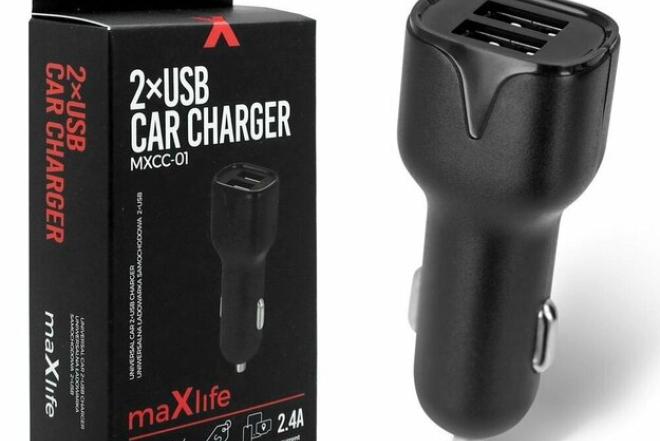 AUTOMOBILINIS ĮKROVIKLIS MAXLIFE MXCC-01 2XUSB FAST CHARGE 2.4A-0