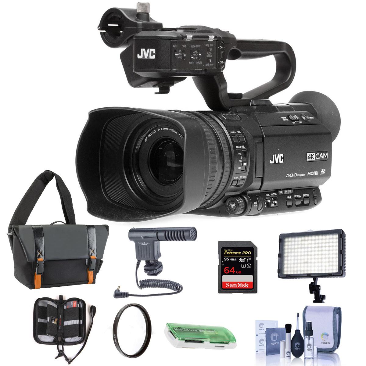 JVC GY-HM180 12.4MP 4K UHD Camcorder, wLED Light, Mic, 64GB Memory Card & Acc-0