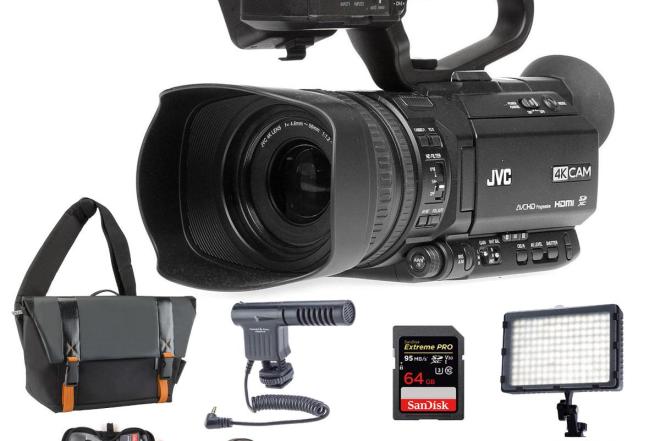 JVC GY-HM180 12.4MP 4K UHD Camcorder, wLED Light, Mic, 64GB Memory Card & Acc-0