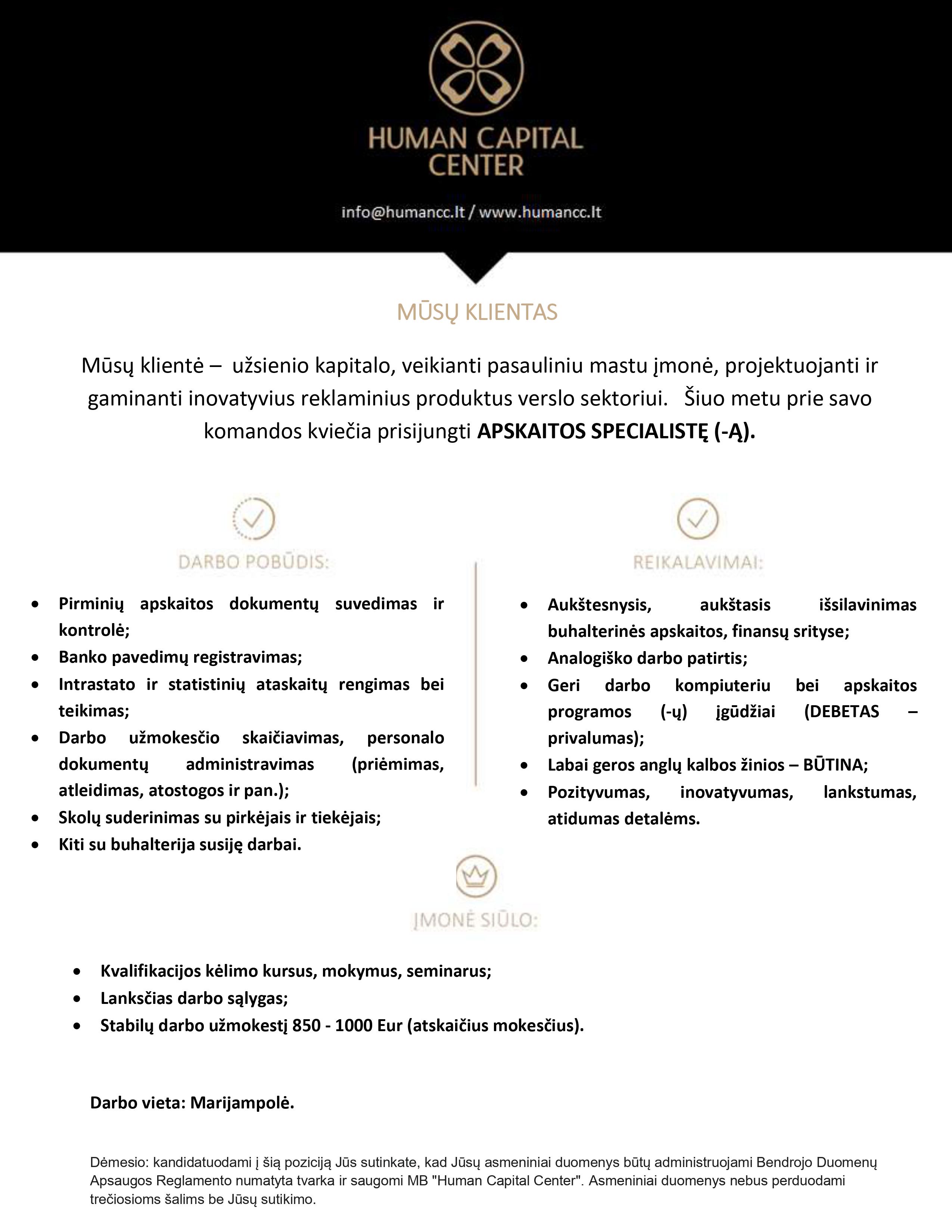 Apskaitos specialistė (-as) Marijampolėje-0