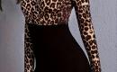 Leopardo rašto juoda suknelė, ilgomis rankovėmis 87325-0