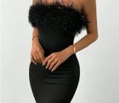Elegantiška juoda vientisa suknelė be petnešėlių 25415-0