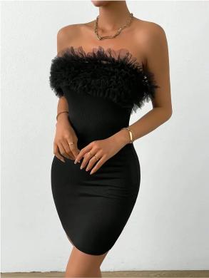 Elegantiška juoda vientisa suknelė be petnešėlių 25415-0