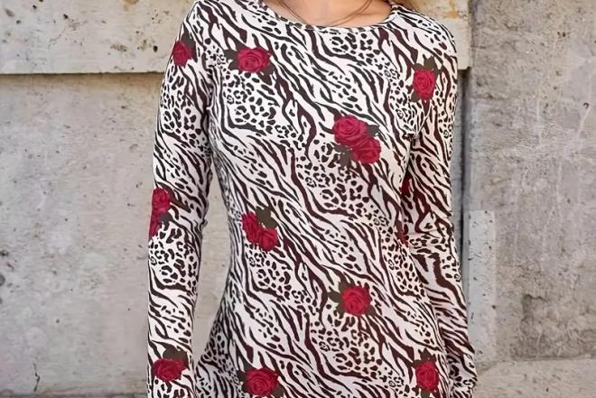 Suknelė su gėlėmis, ilgomis rankovėmis 73823-0