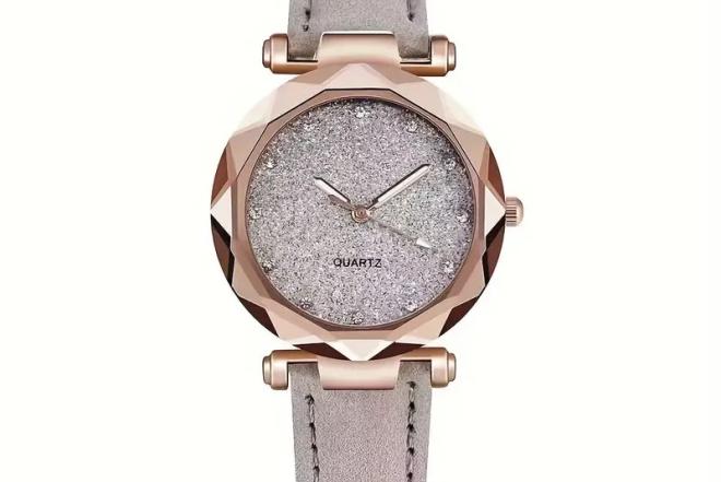 Blizgus elegantiškas moteriškas laikrodis, pilkos spalvos 12603-0