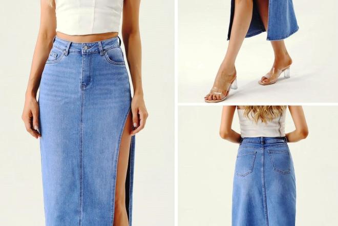 Koketiškas džinsinis midi sijonas-0