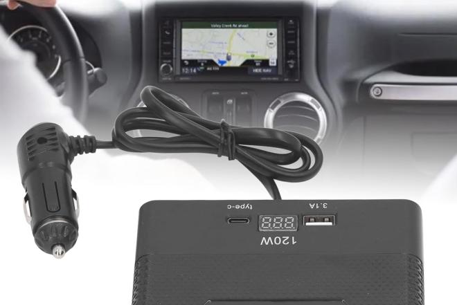 Automobilio šakotuvas 4 lizdų, su 2 USB jungtimis-0