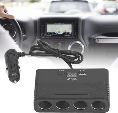 Automobilio šakotuvas 4 lizdų, su 2 USB jungtimis-0