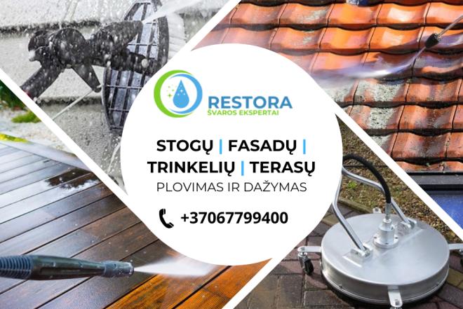 Stogų, trinkelių, fasadų, terasų plovimas-0