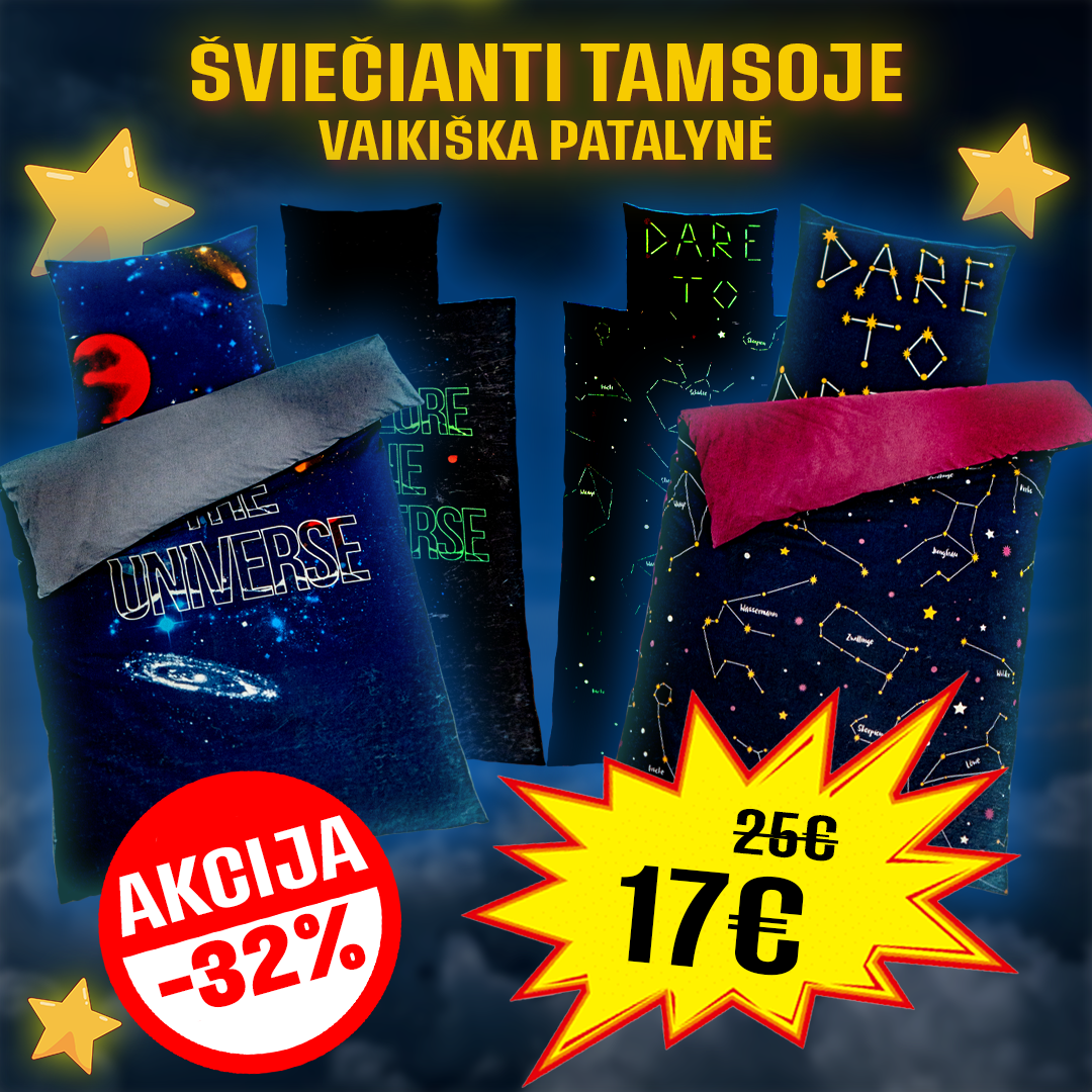 100% medvilninė vaikiška patalynė! Šviečianti tamsoje! Pagaminta Turkijoje!-0