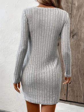Pilka elegantiška suknelė ilgomis rankovėmis 96599-1