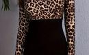 Leopardo rašto juoda suknelė, ilgomis rankovėmis 87325-1
