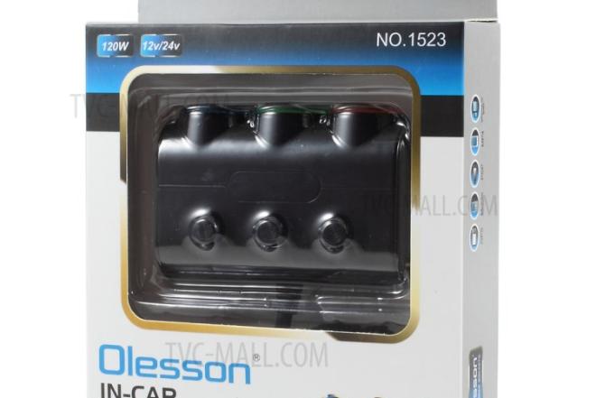 Automobilio šakotuvas 3 lizdų, su 2 USB jungtimis-0