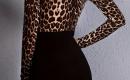 Leopardo rašto juoda suknelė, ilgomis rankovėmis 87325-2