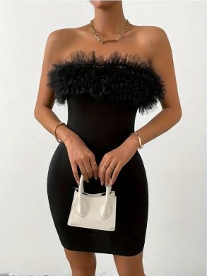 Elegantiška juoda vientisa suknelė be petnešėlių 25415-2