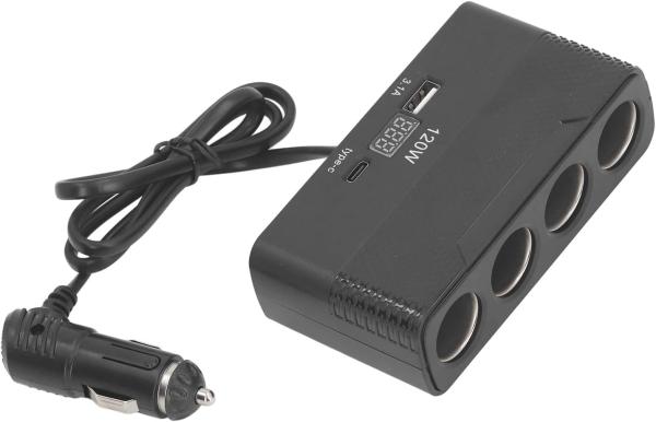 Automobilio šakotuvas 4 lizdų, su 2 USB jungtimis-2