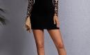 Leopardo rašto juoda suknelė, ilgomis rankovėmis 87325-3