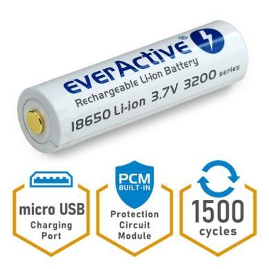 18650 3200mAh baterija su micro USB everActive-5