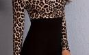 Leopardo rašto juoda suknelė, ilgomis rankovėmis 87325-4
