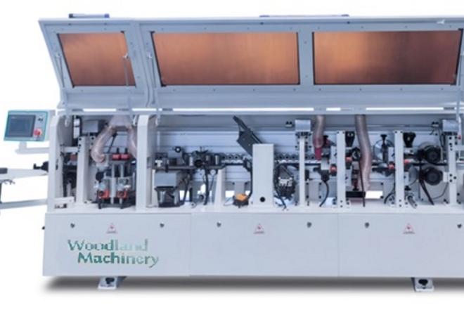 20-09-509 Kraštų užklijavimo staklės WOODLAND MACHINERY (su lankstų gręžimo funkcija)  (naujos)-0