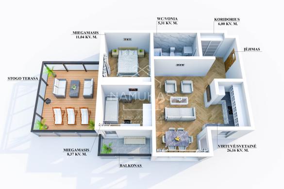 Parduodamas butas su terasa Gargždų mieste, Gluosnių g.-5