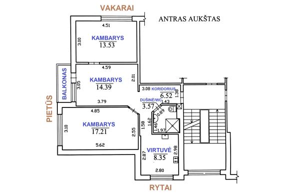 Jaukus perplanuotas 3 k. butas Molainių g.-7