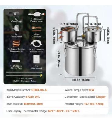 Naujas 30L distiliatorius – pilnas komplektas, paruoštas naudojimui!-4