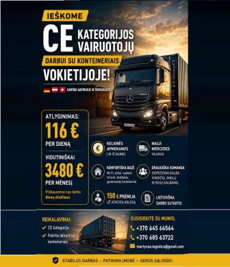 Darbas Vokietijoje! CE kategorijos vairuotojai darbui su konteineriais-0